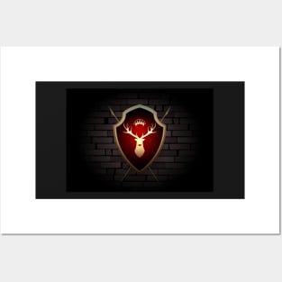 Deer Shield with Torches on the Wall Posters and Art